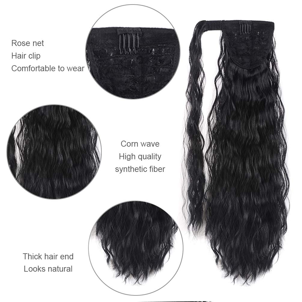 Back view of a woman wearing the YEAME synthetic hairpiece displaying full volume corn waves.