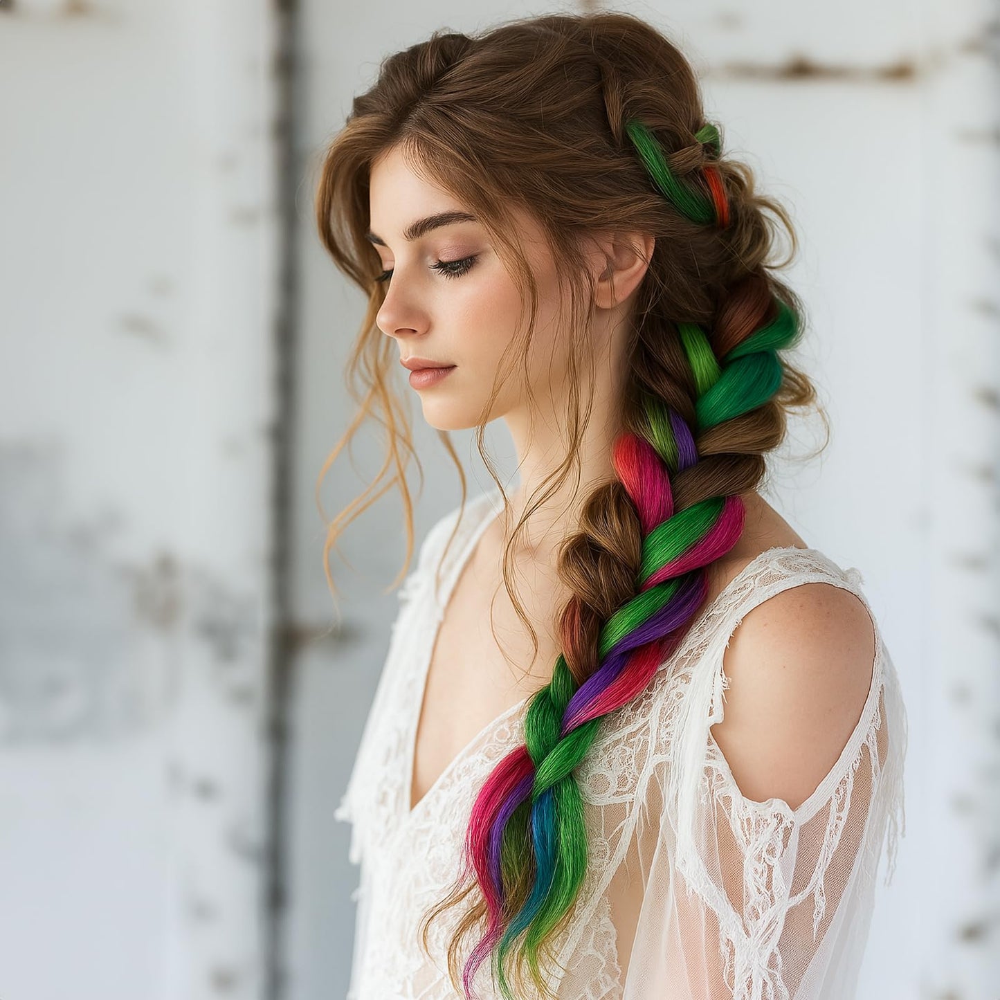Step by step application process of clipping the rainbow highlight extension to the scalp