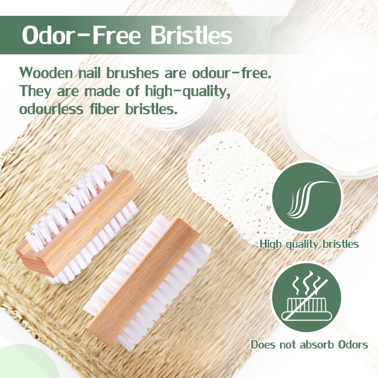 Close up view of the narrow rigid bristle side on the heavy duty nail scrubber