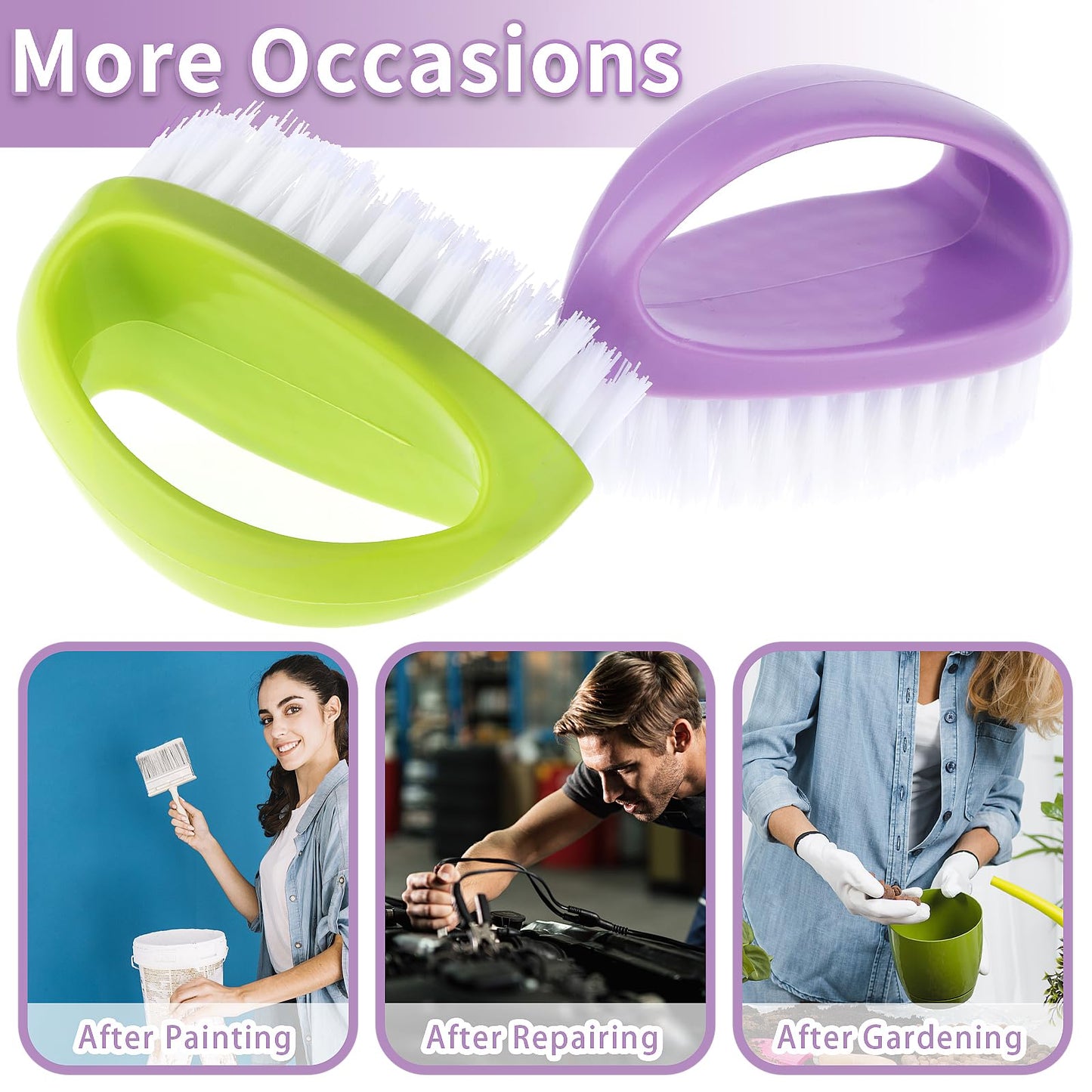 Stiff bristle hand brush being used to clean dirt from under fingernails during a pedicure routine