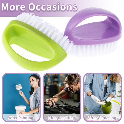 Stiff bristle hand brush being used to clean dirt from under fingernails during a pedicure routine