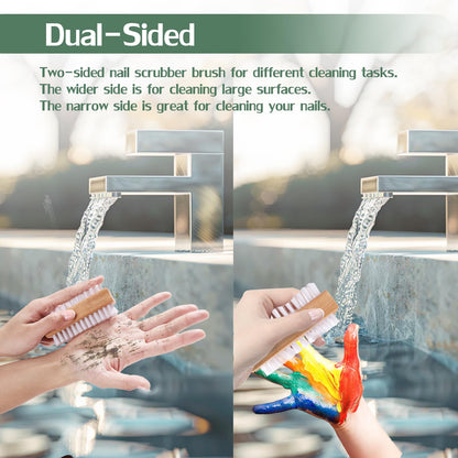 Ergonomic molded wooden handle of the hand care cleaning tool displaying non slip design