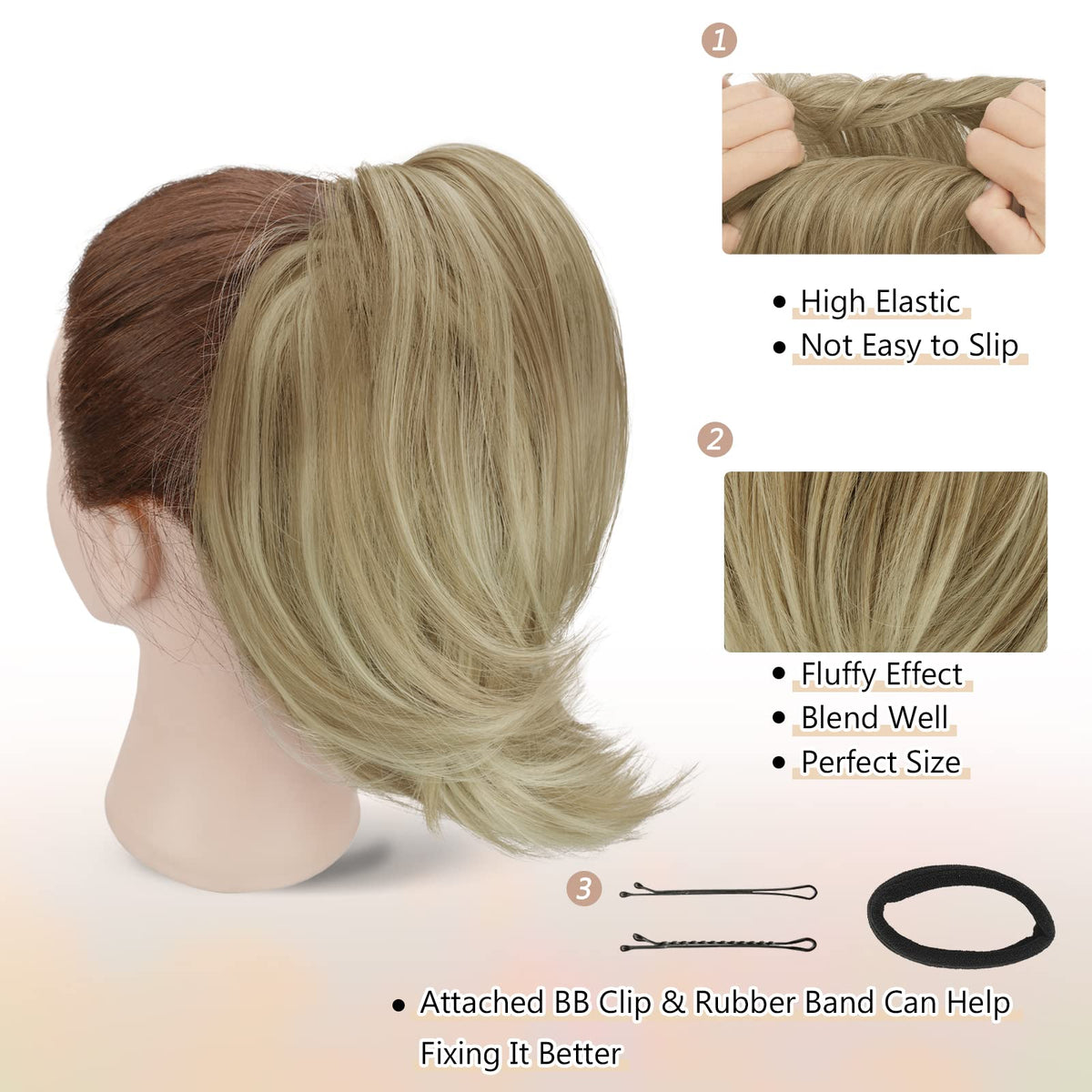 BARSDAR blonde messy bun scrunchie hairpiece styled on a model as an elegant ballet donut chignon