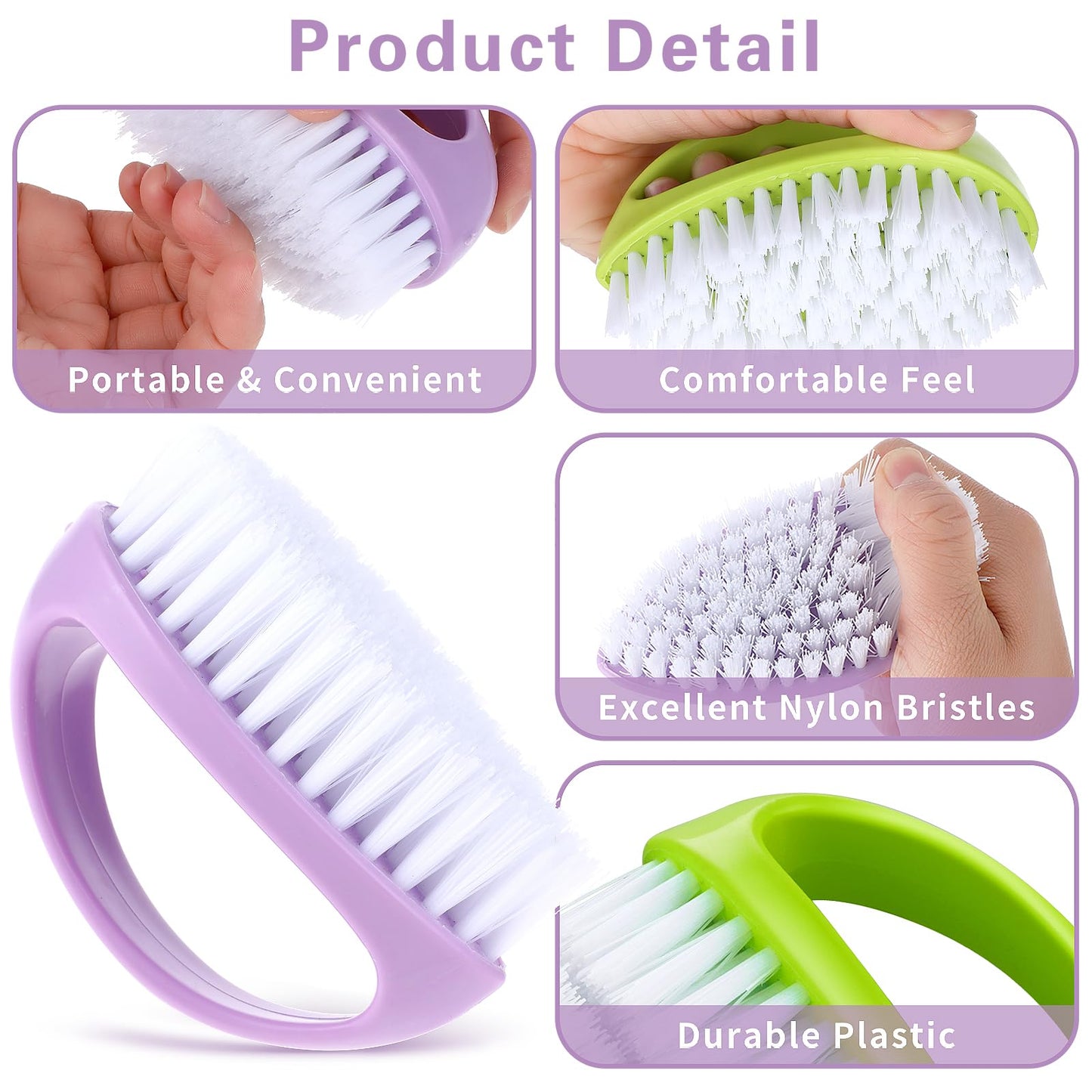 Amaxiu durable plastic hand and toe scrubber brush resting on a bathroom counter setup