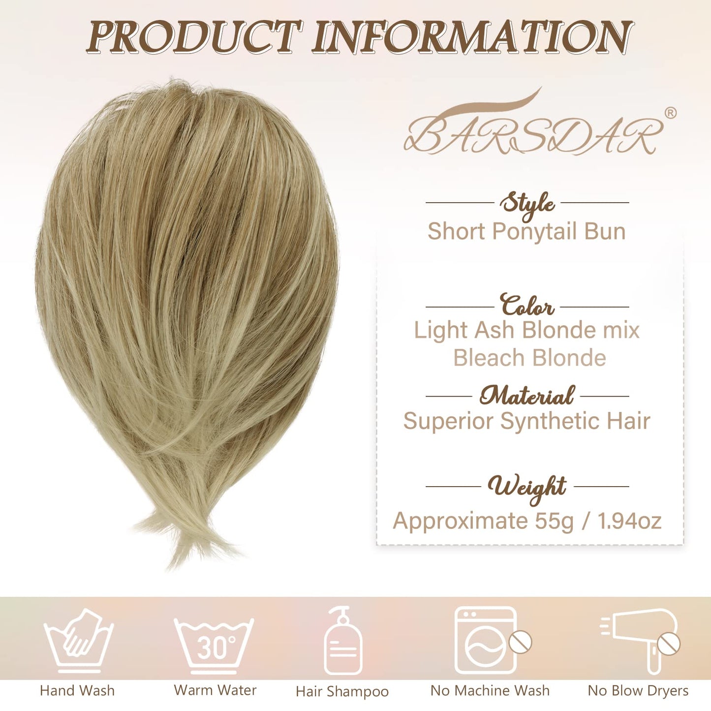 BARSDAR synthetic hair bun extensions close up detail highlighting the soft heat resistant texture