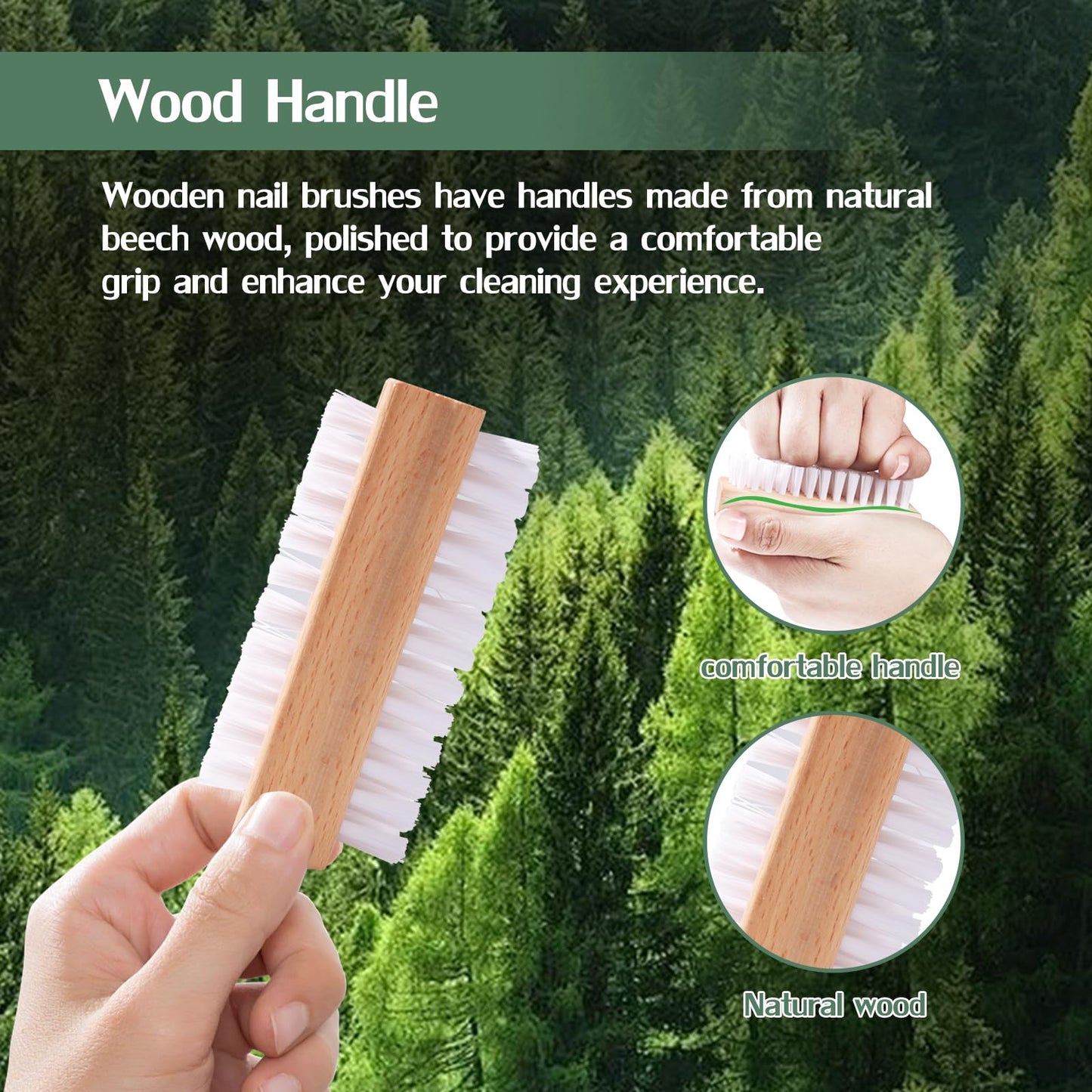 Two sided stiff bristle toe and fingernail cleaner pack of four highlighting natural wood finish