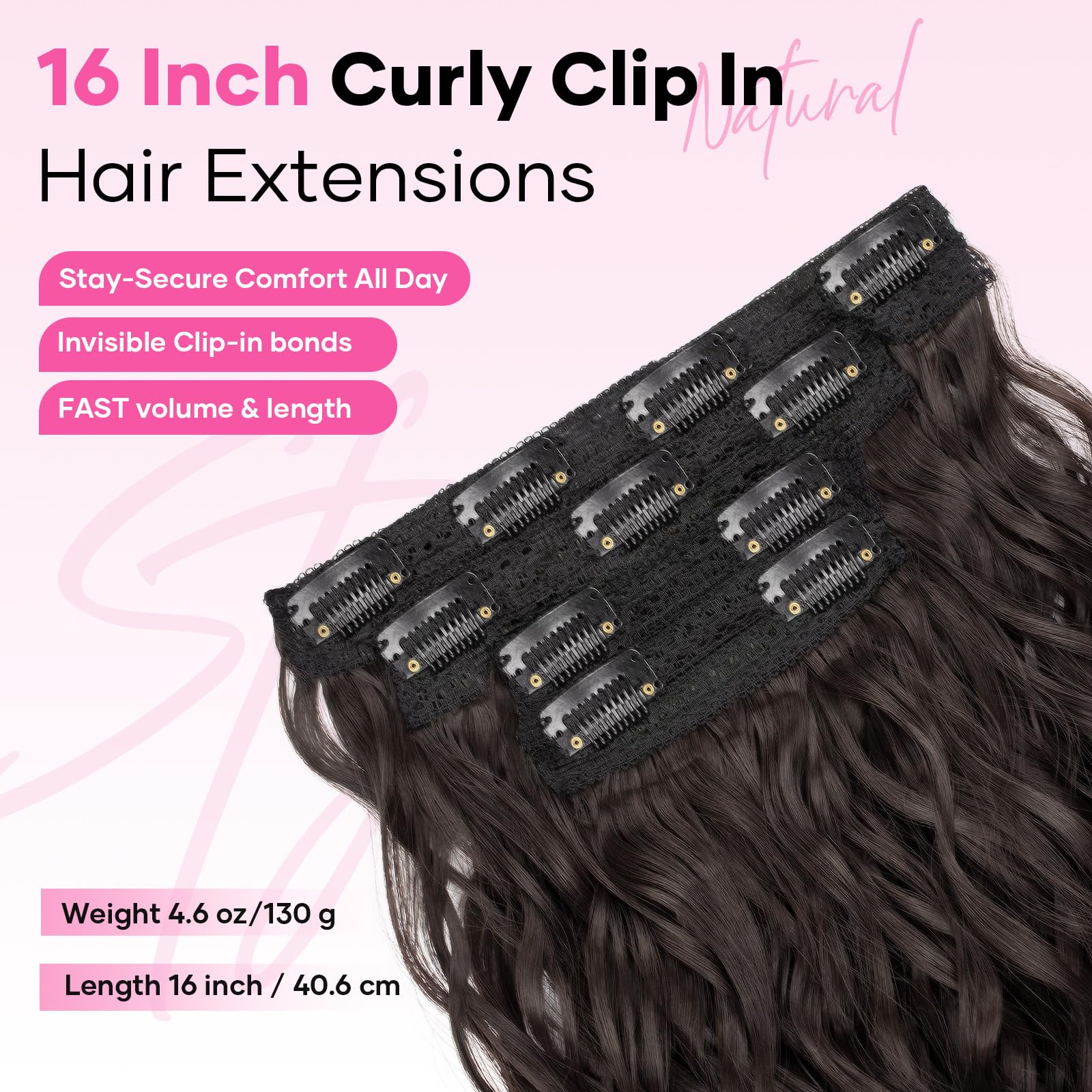 REECHO 4 piece dark brown hair extensions laid out flat showing clip placement