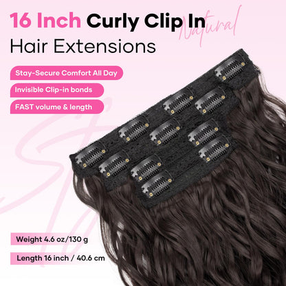 REECHO 4 piece dark brown hair extensions laid out flat showing clip placement