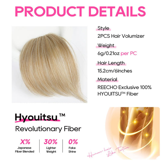 Two pieces of six inch REECHO short thick hairpieces for adding volume.