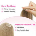 Back view of the pressure sensitive clips on the synthetic hair extensions.