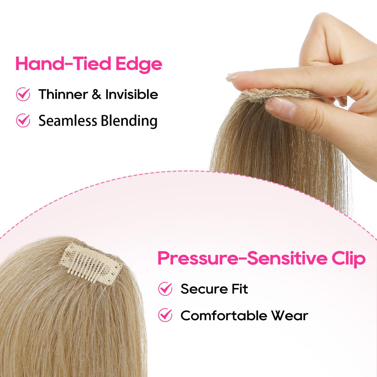 Back view of the pressure sensitive clips on the synthetic hair extensions.