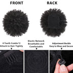 Close-up of the adjustable drawstring mechanism on the premium synthetic kinky curly puff.