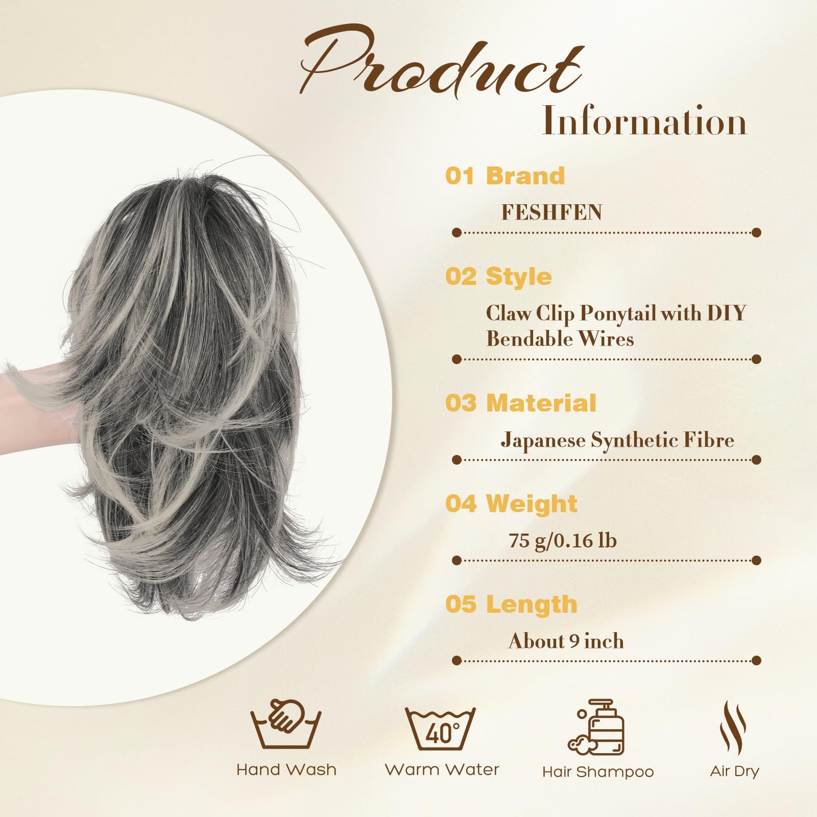 FESHFEN messy bun hair piece with open claw clip mechanism showing easy application.
