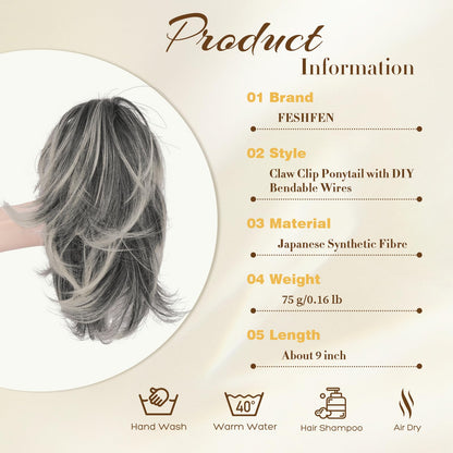 FESHFEN messy bun hair piece with open claw clip mechanism showing easy application.