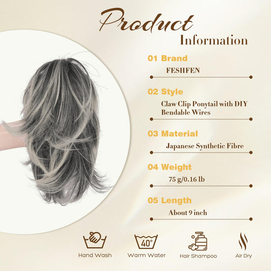 FESHFEN messy bun hair piece with open claw clip mechanism showing easy application.