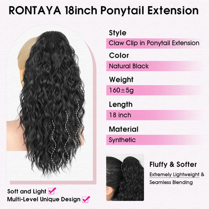 Close up view of the secure jaw clip mechanism on the RONTAYA black hairpiece.