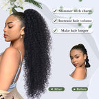 Afro kinky curly hairpiece in natural black displaying twenty-seven inch length