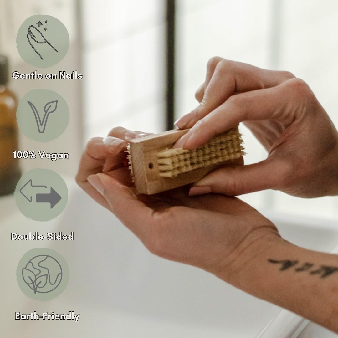 ME MOTHER EARTH dual sided wooden fingernail cleaner demonstrating detailed short bristles side close up