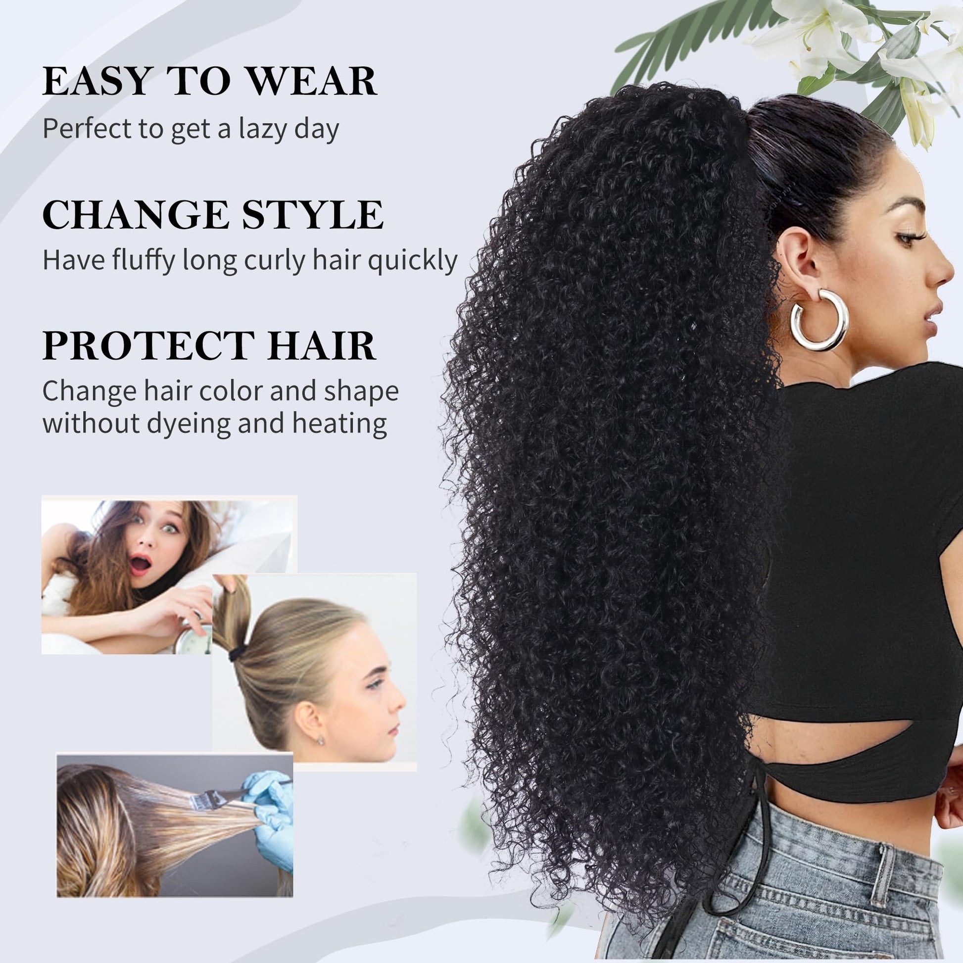 Side profile of the long premium deep curly afro hair extension texture