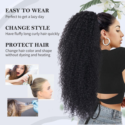 Side profile of the long premium deep curly afro hair extension texture