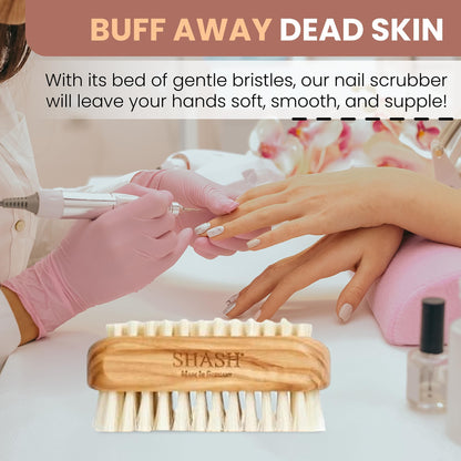 SHASH authentic olive wood hand scrubber brush packaging and details for professional grooming