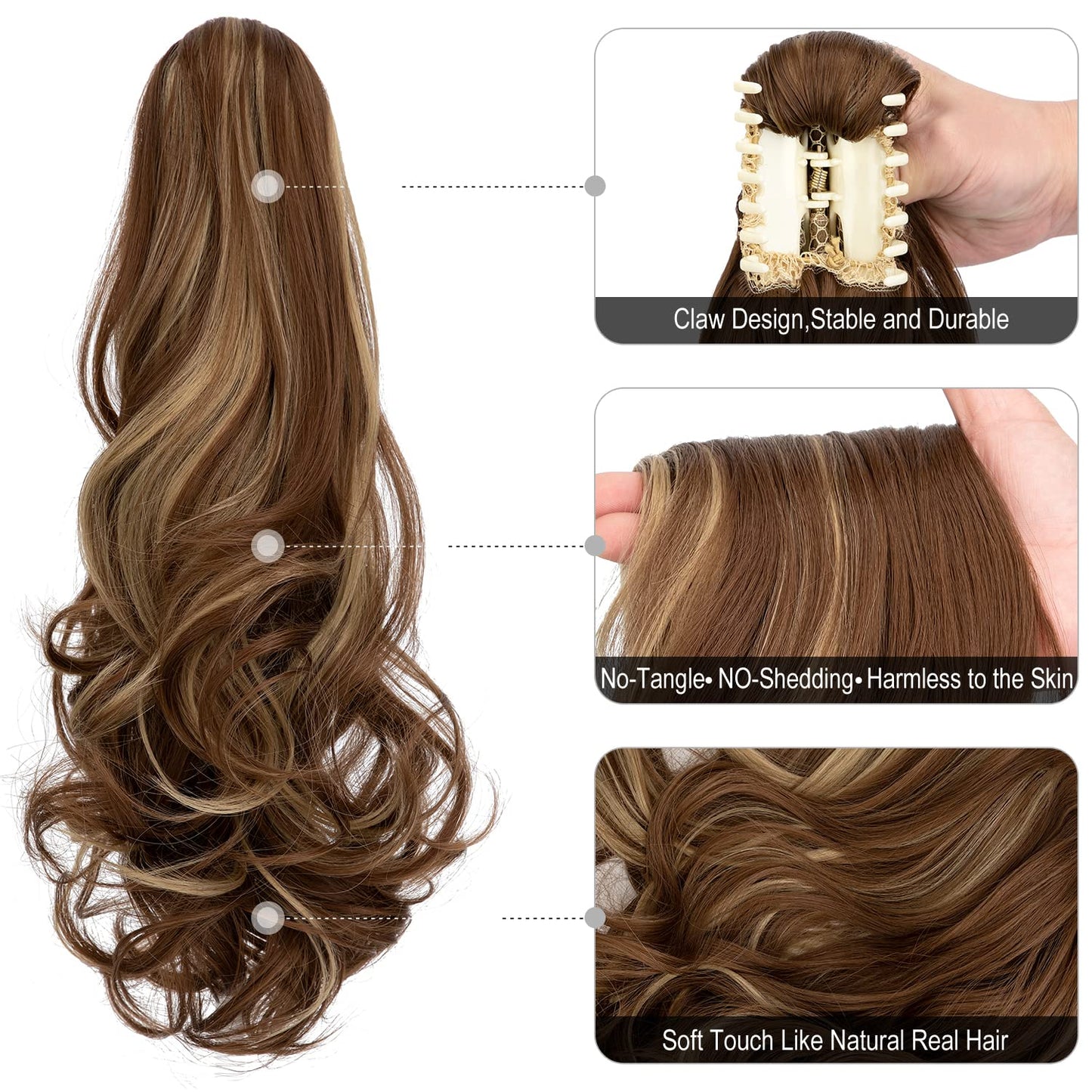 Mitrygreen 18 inch wavy ponytail extension in ash blonde and light brown mix highlighting the multi dimensional color.