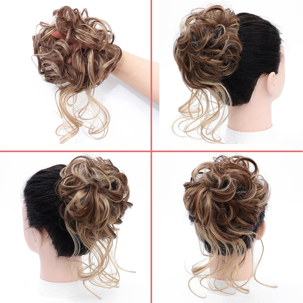 KETHBE curly hair bun scrunchie brown mix ash blonde color blend