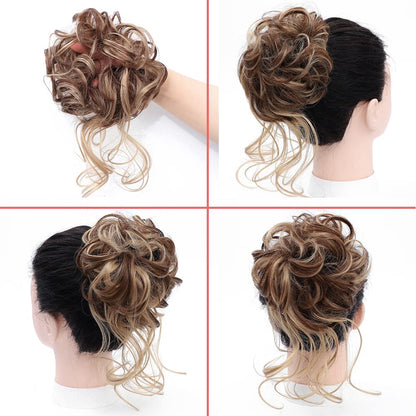 KETHBE curly hair bun scrunchie brown mix ash blonde color blend