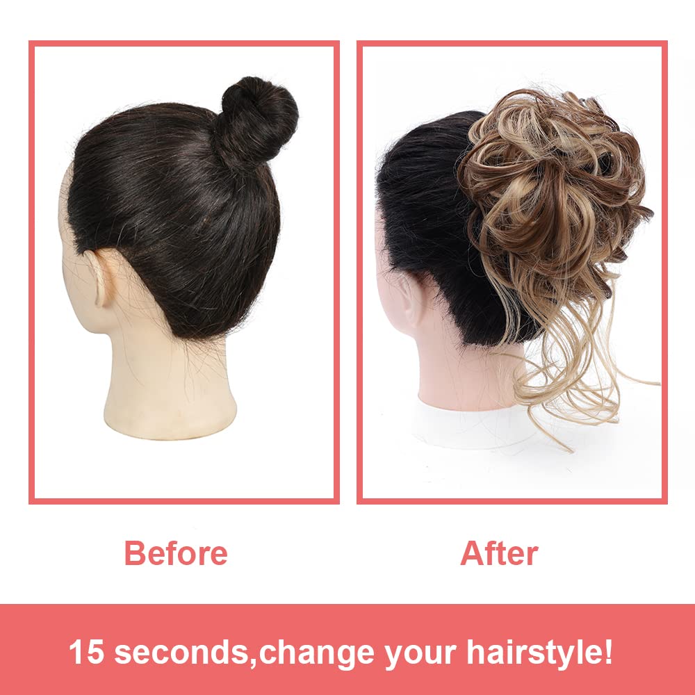 KETHBE messy hair bun extension showing tousled wavy texture styling