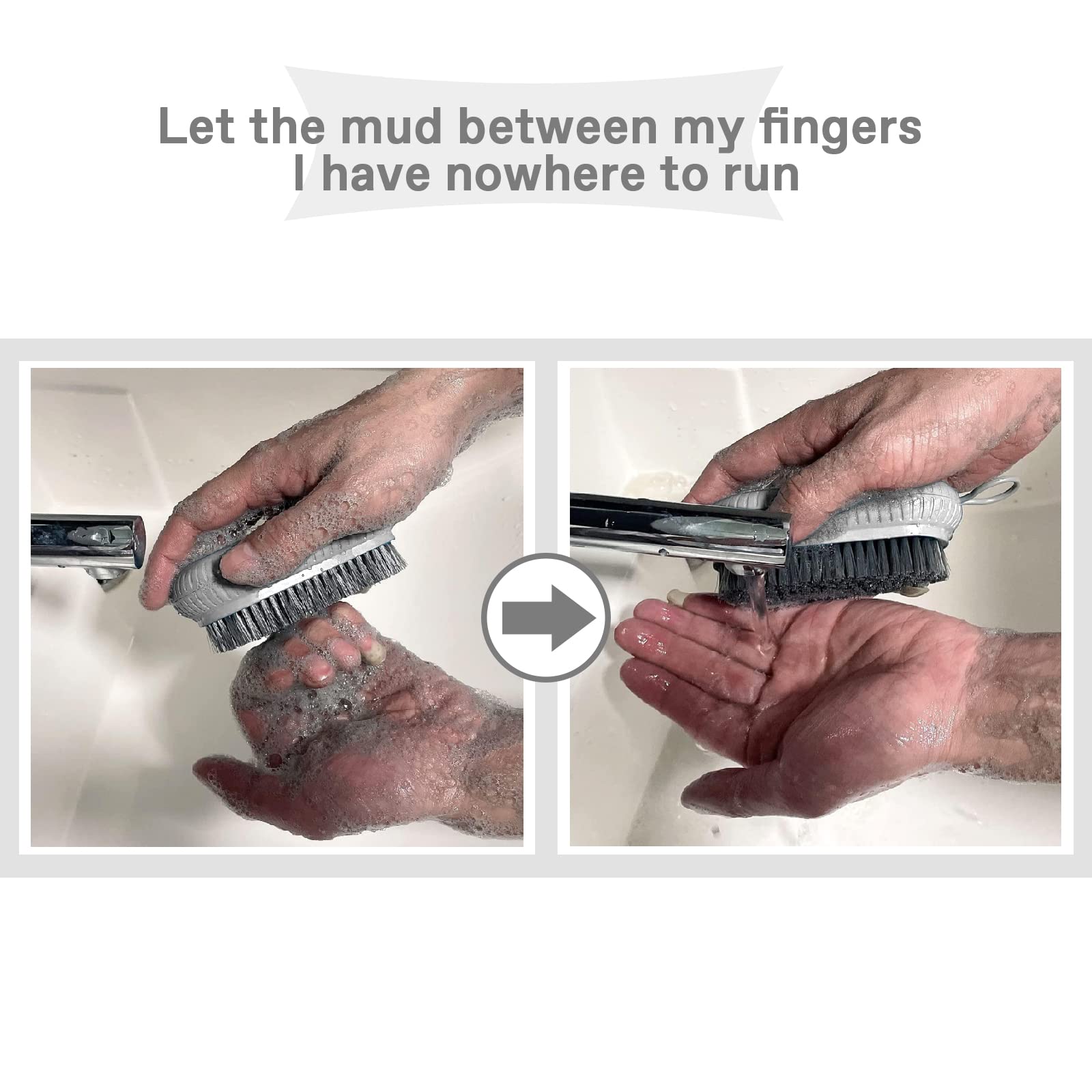 VWMYQ nail cleaning brush for men displaying the built in hanging hole design with rope