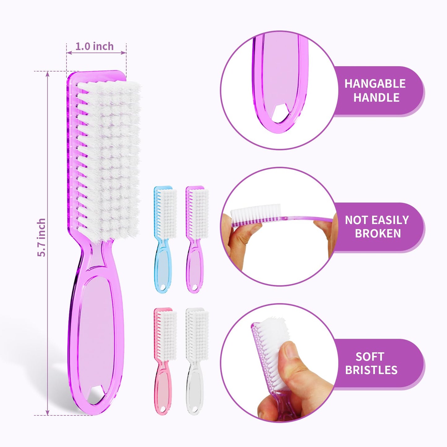 Manicure dust cleaning scrubbers in multiple pastel colors arranged neatly