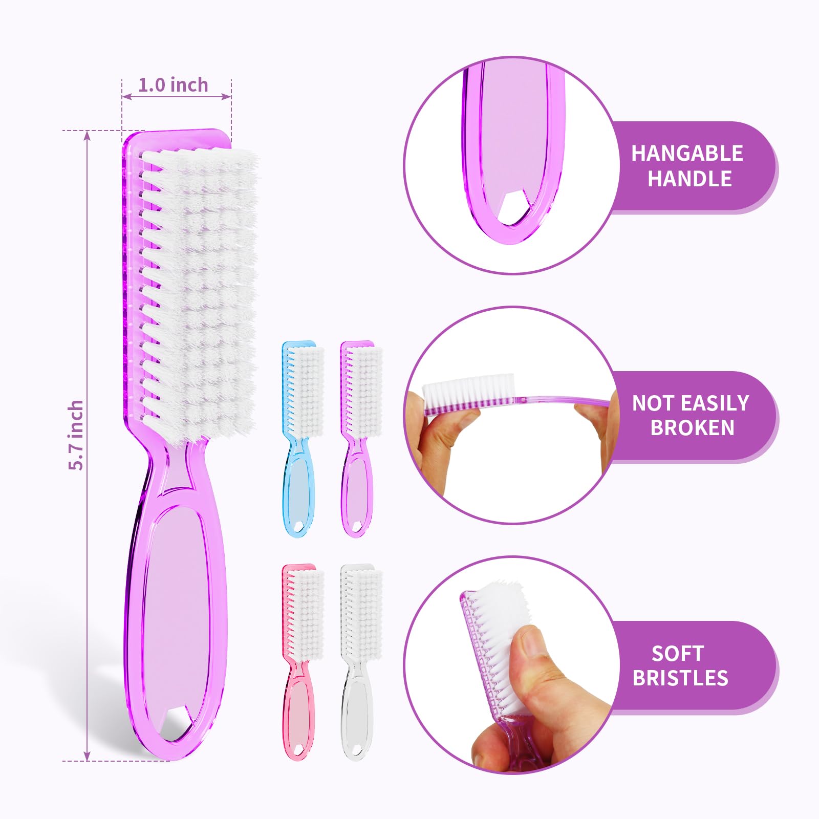 Manicure dust cleaning scrubbers in multiple pastel colors arranged neatly