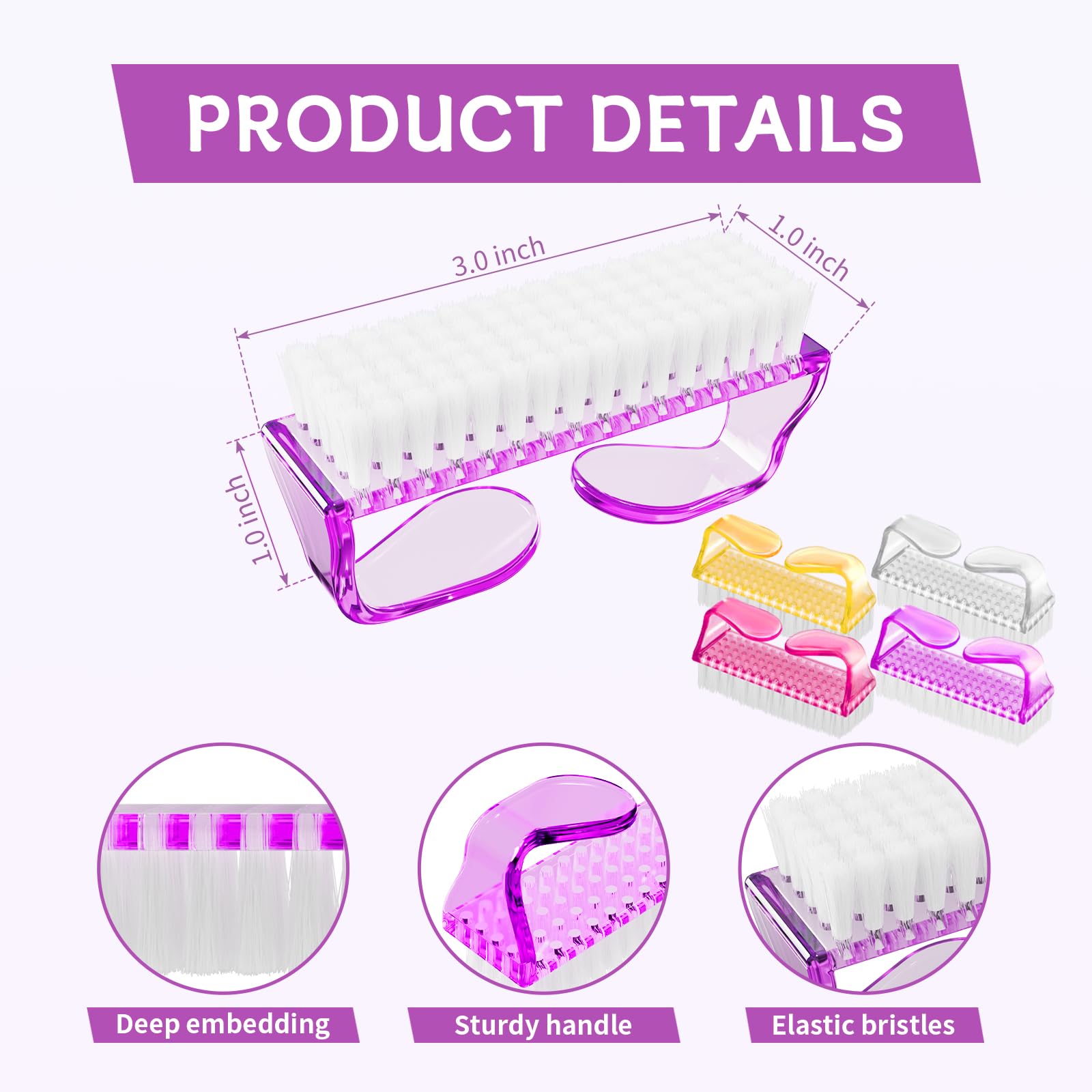Toenail brush with ergonomic handle grip for easy pedicure cleaning