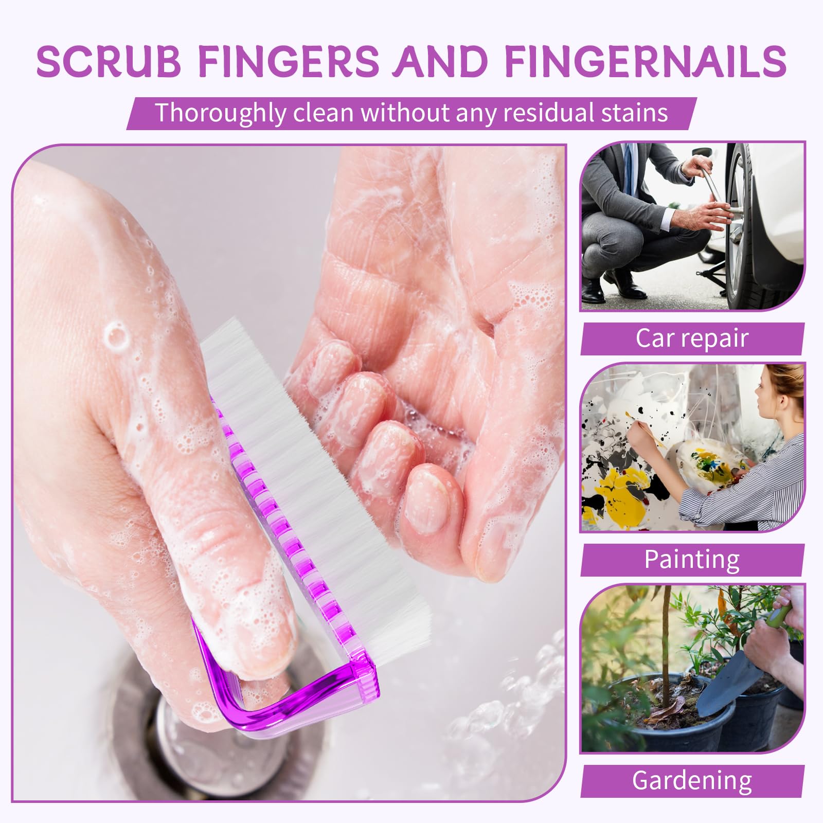 Durable ABS plastic hand washing brushes showing sturdy bristle layout