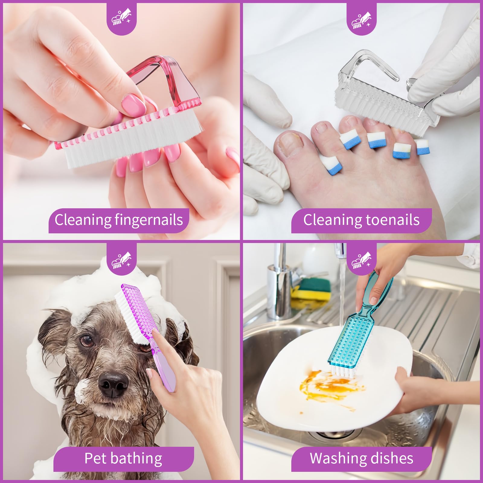 Eight pack grooming tool kit with long handle and grip style scrubbers