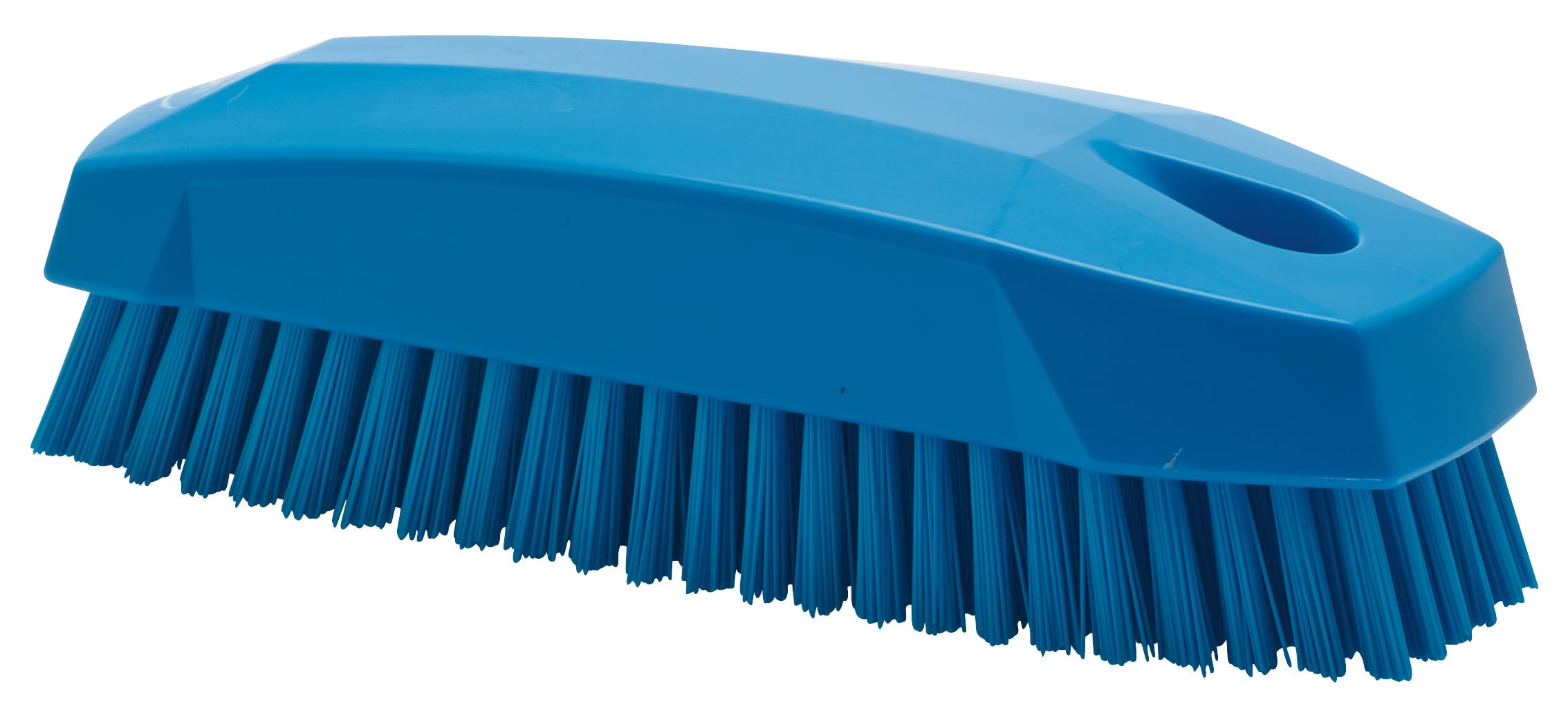 Ergonomic blue Vikan nail brush side profile