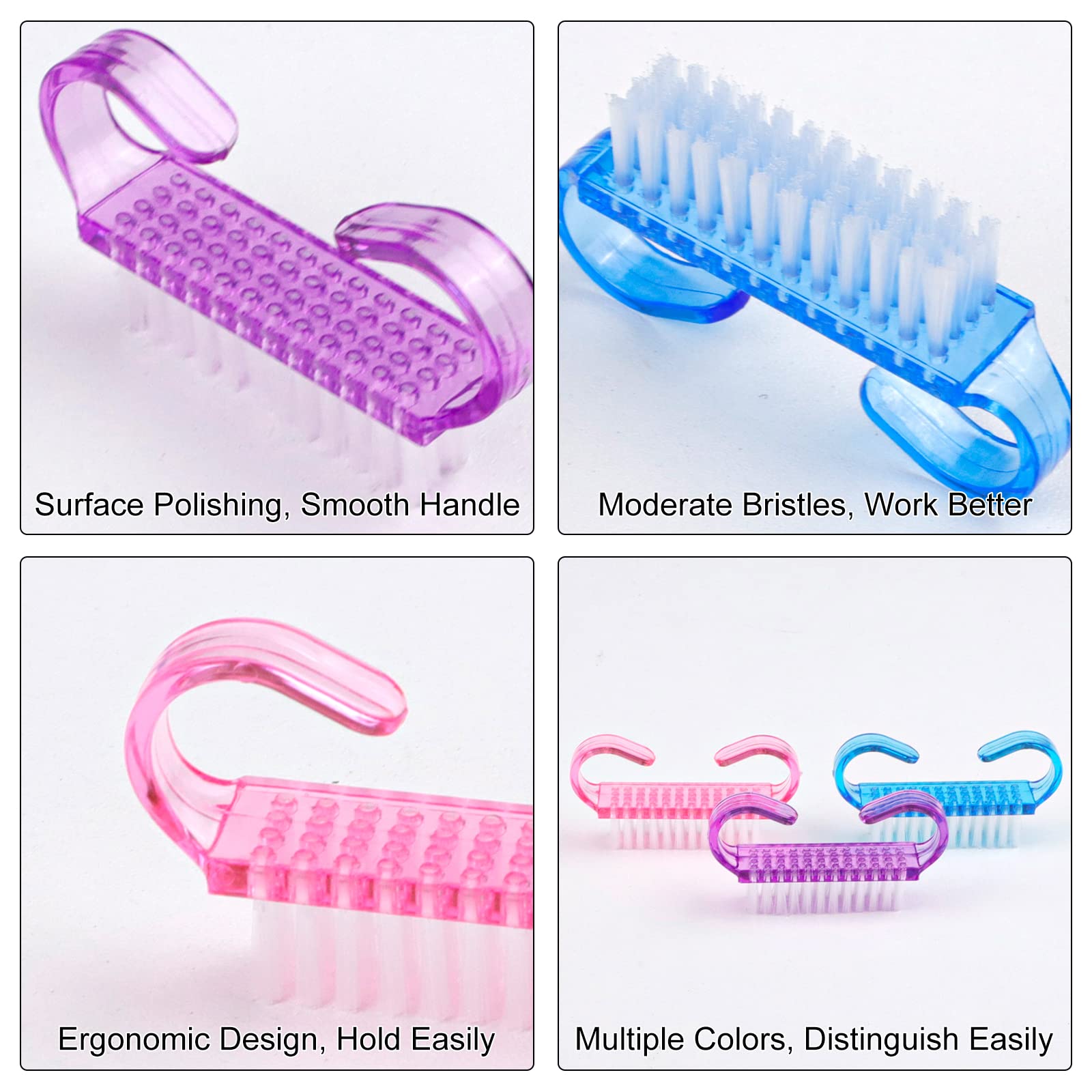 Demonstration of the ergonomic two-finger grip design on the plastic fingernail scrubbing cleaner.