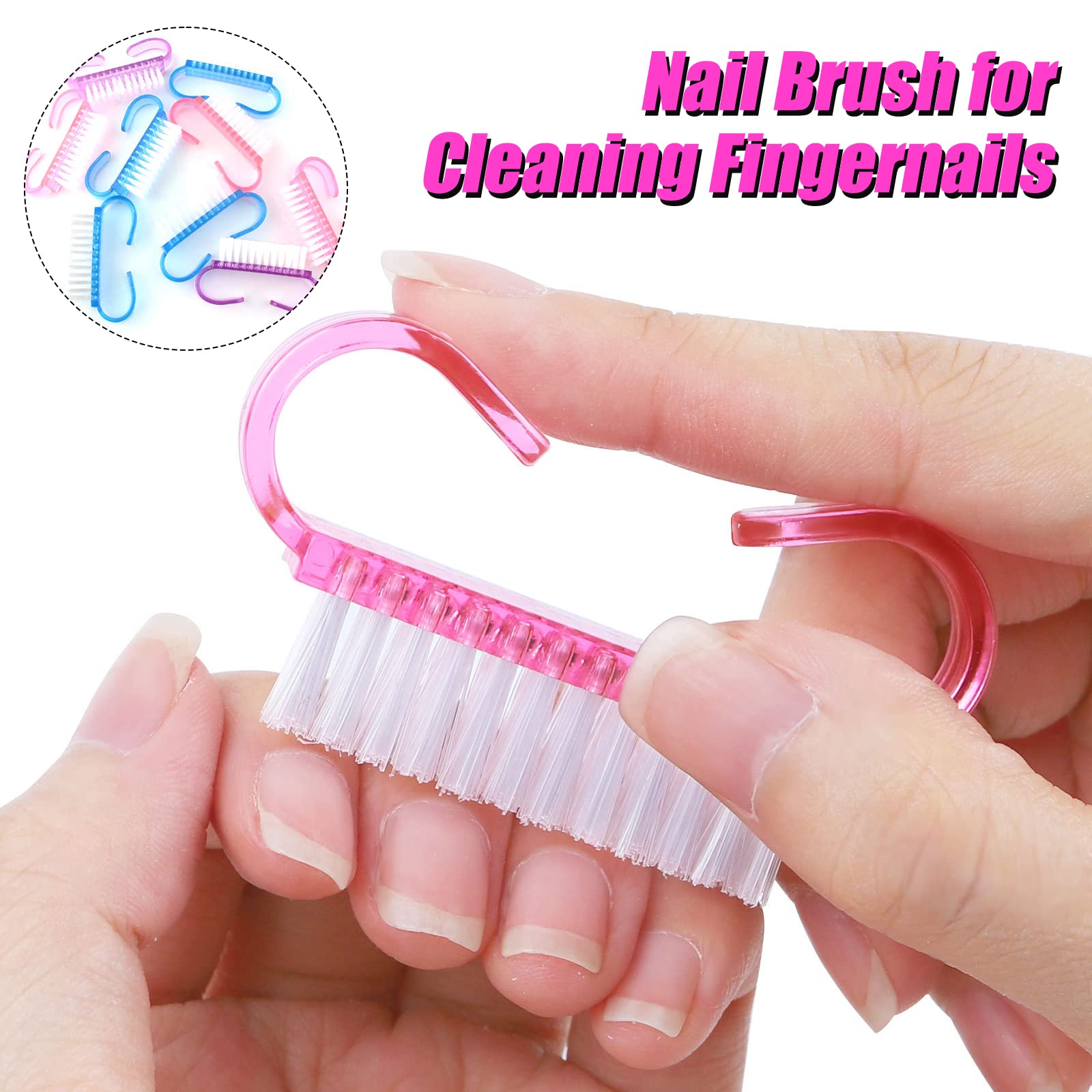 Assorted pink purple and blue lifestyle setup of the portable hand and toe wash tools.