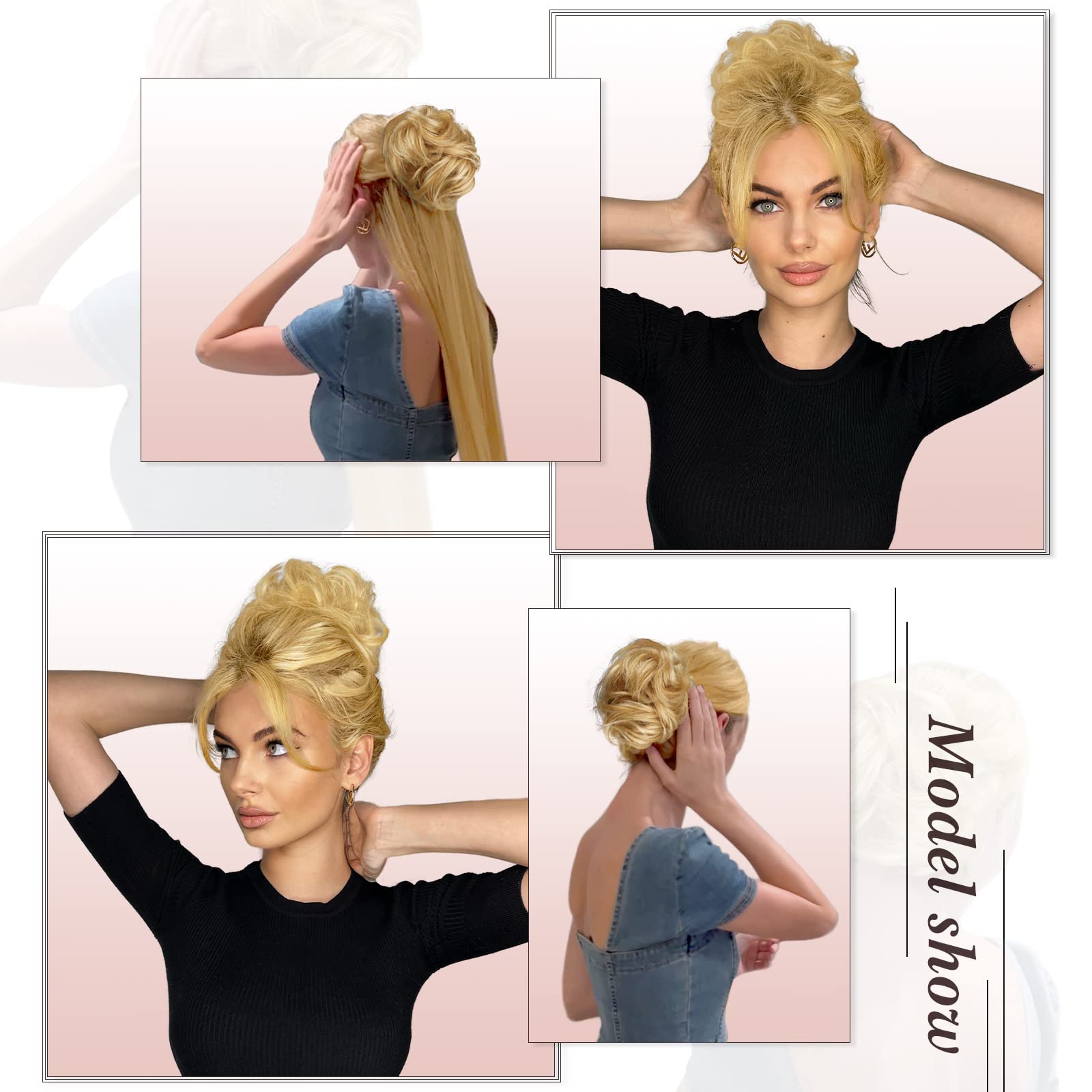 RUWISS real human hair chignon extension in brown with blonde highlights