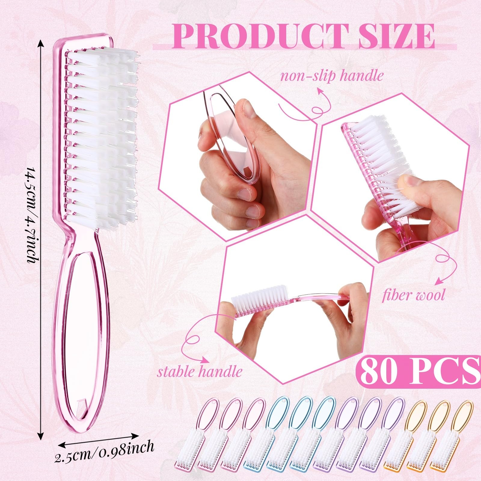 Close up view of the durable plastic handles and soft synthetic bristles on the pedicure tool.