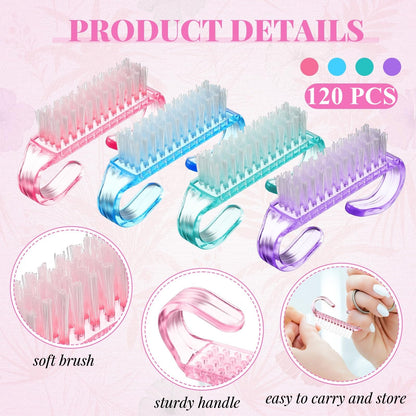 Demonstration of the long handle nail brush variant being held comfortably for hand cleaning.