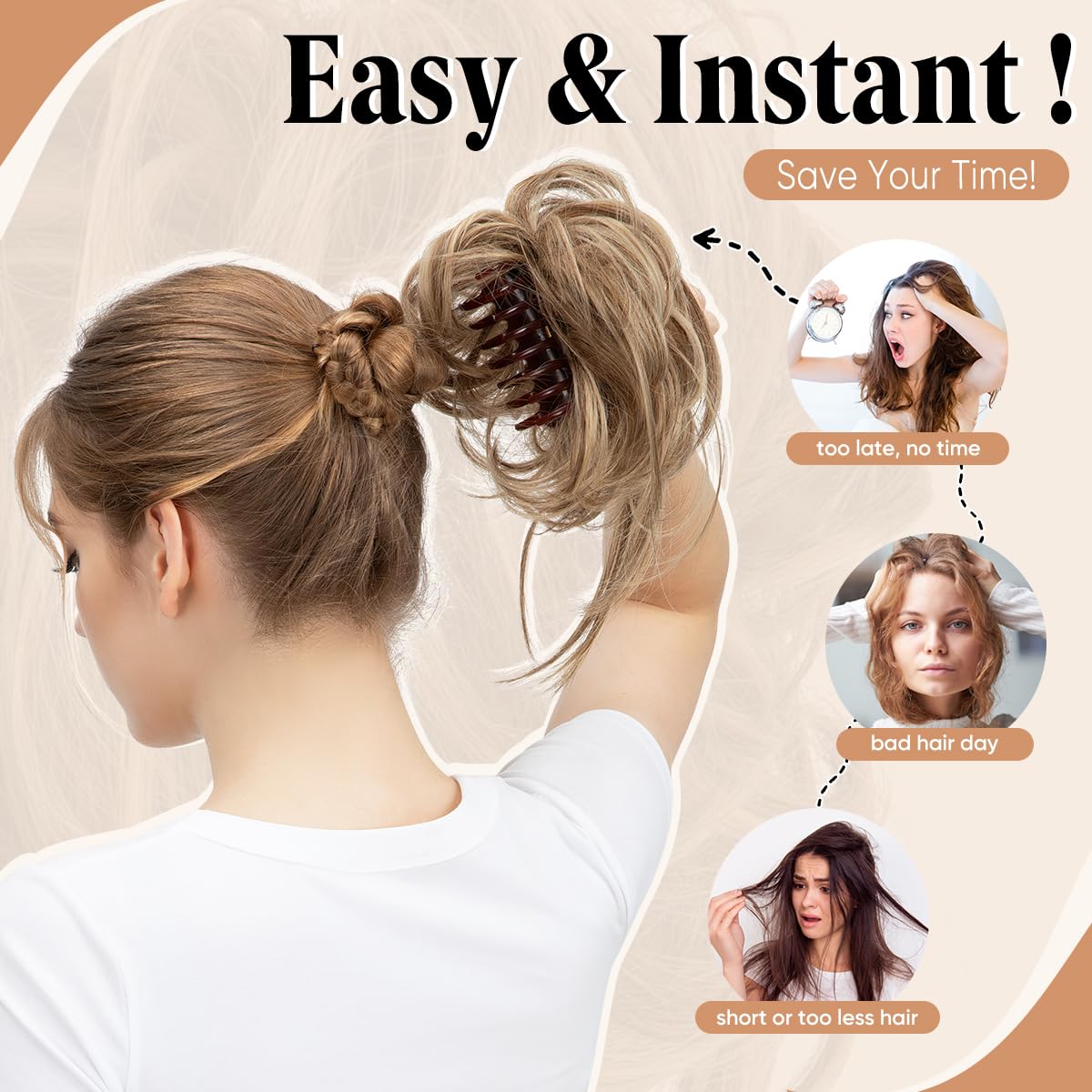 Larfraecy casual chic hair extension bun showing realistic multi tonal brunette highlight dimension