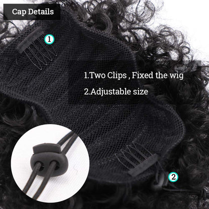 Yinmei Baibian afro puff back view detailing the adjustable drawstring and internal comb attachment