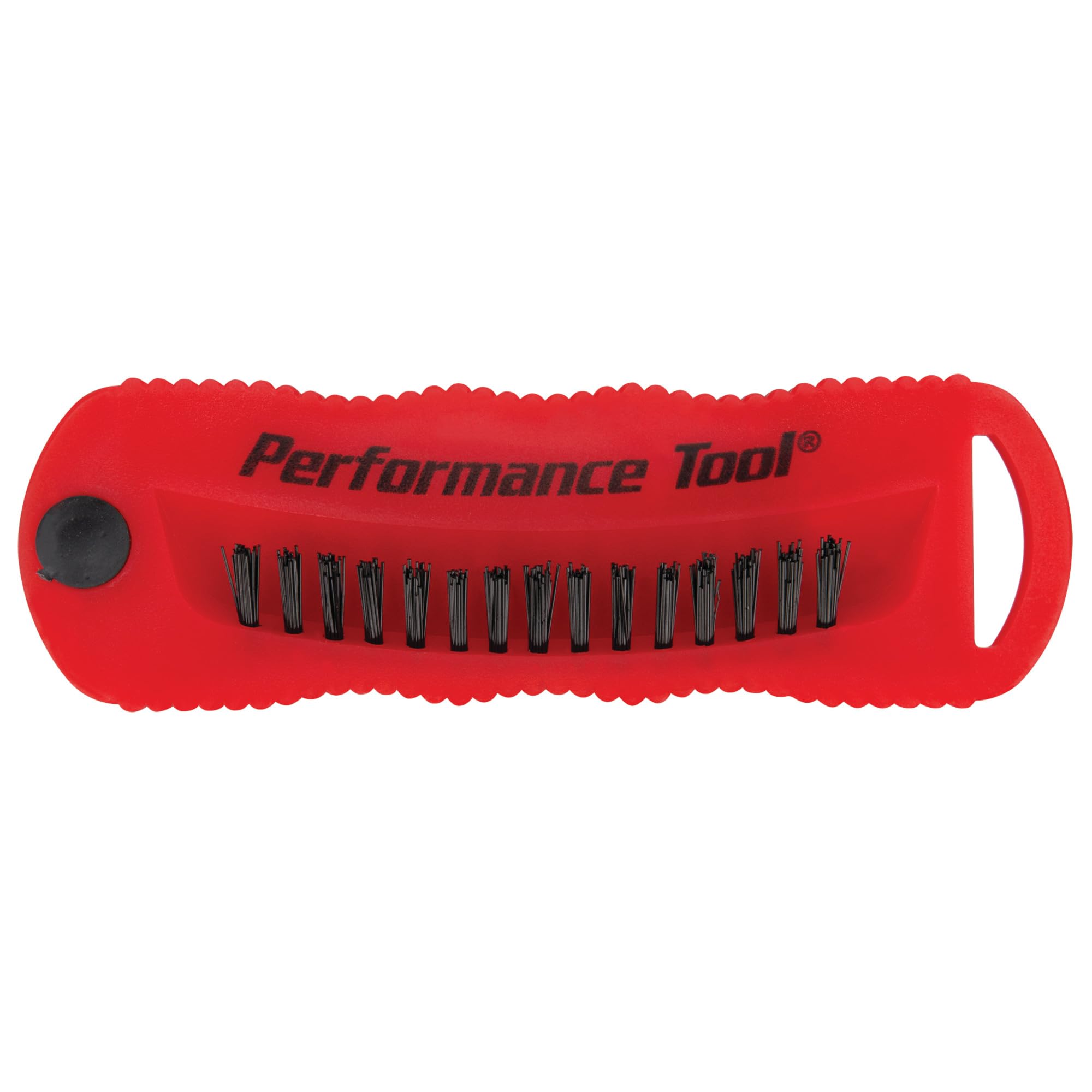Performance Tool W9163 heavy duty hand brush highlighting the grooved ergonomic grip handle.