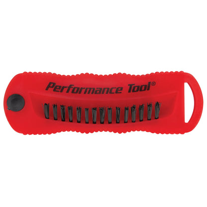 Performance Tool W9163 heavy duty hand brush highlighting the grooved ergonomic grip handle.