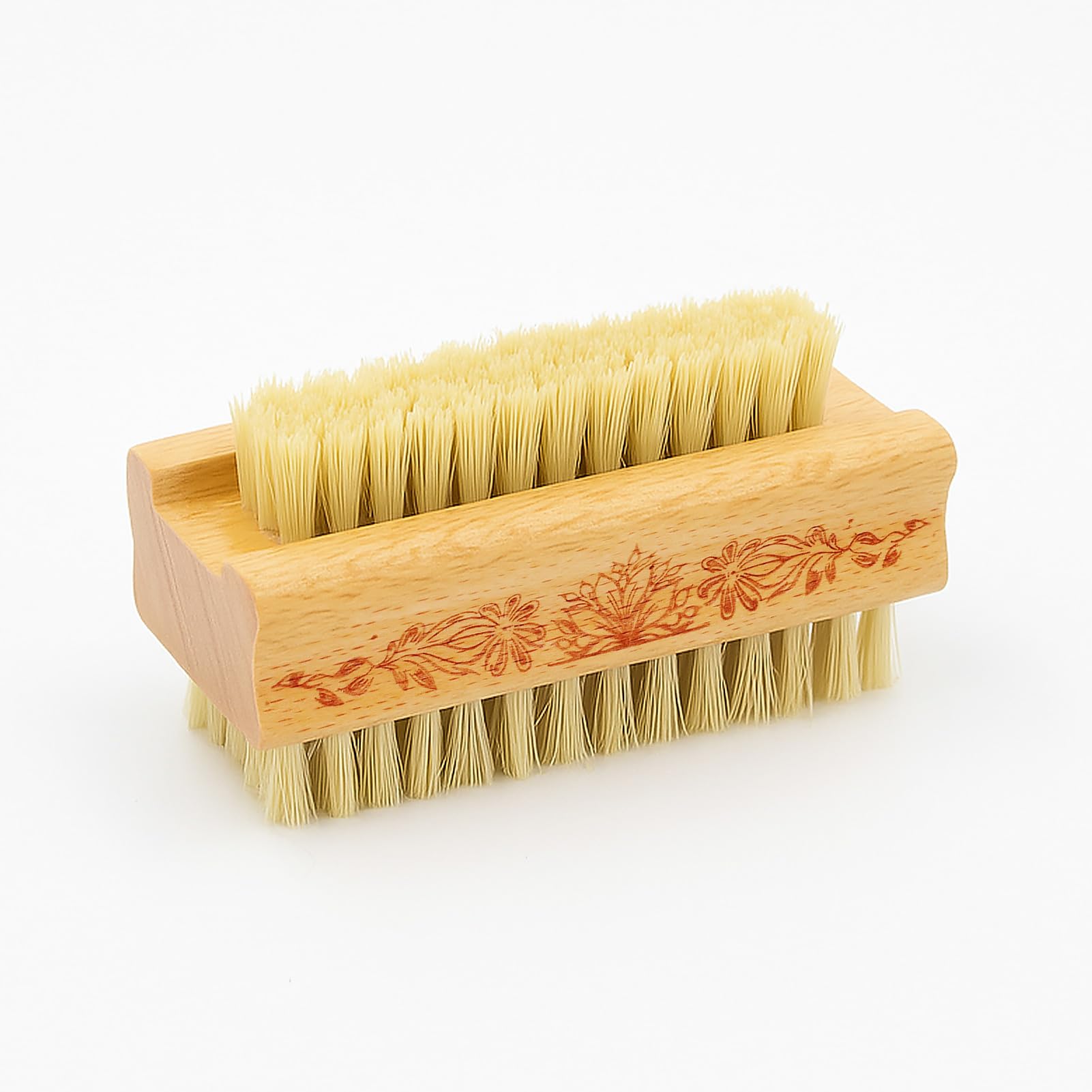Menesia nail scrubber flower variant angled to display the precision cut of the bristles for cleaning under nails