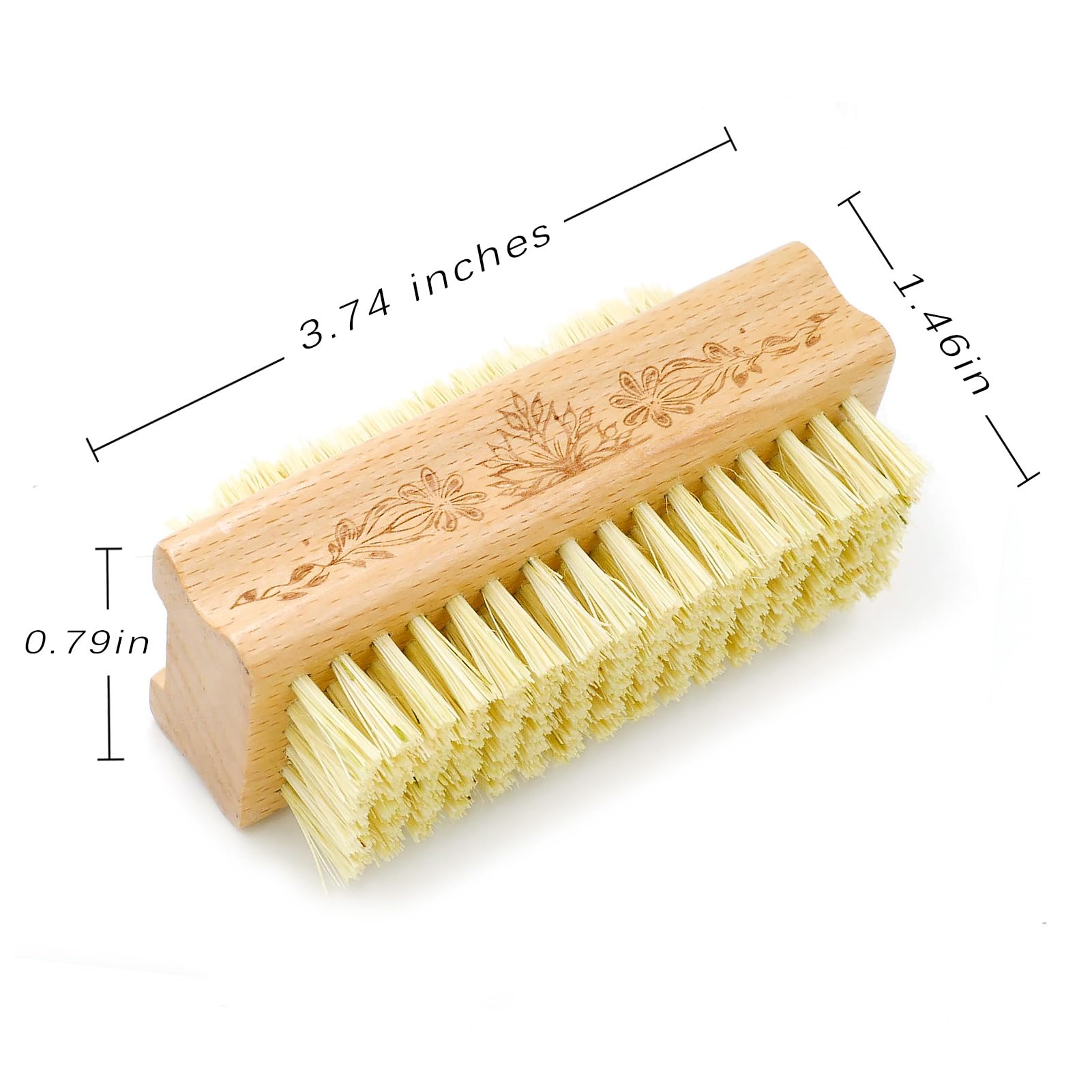 Menesia hand and toenail care brush showing the sturdy plant fiber bristles close up for deep scrubbing