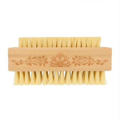 Menesia premium wood fingernail scrubber highlighting the ergonomic grip of the flower shaped handle