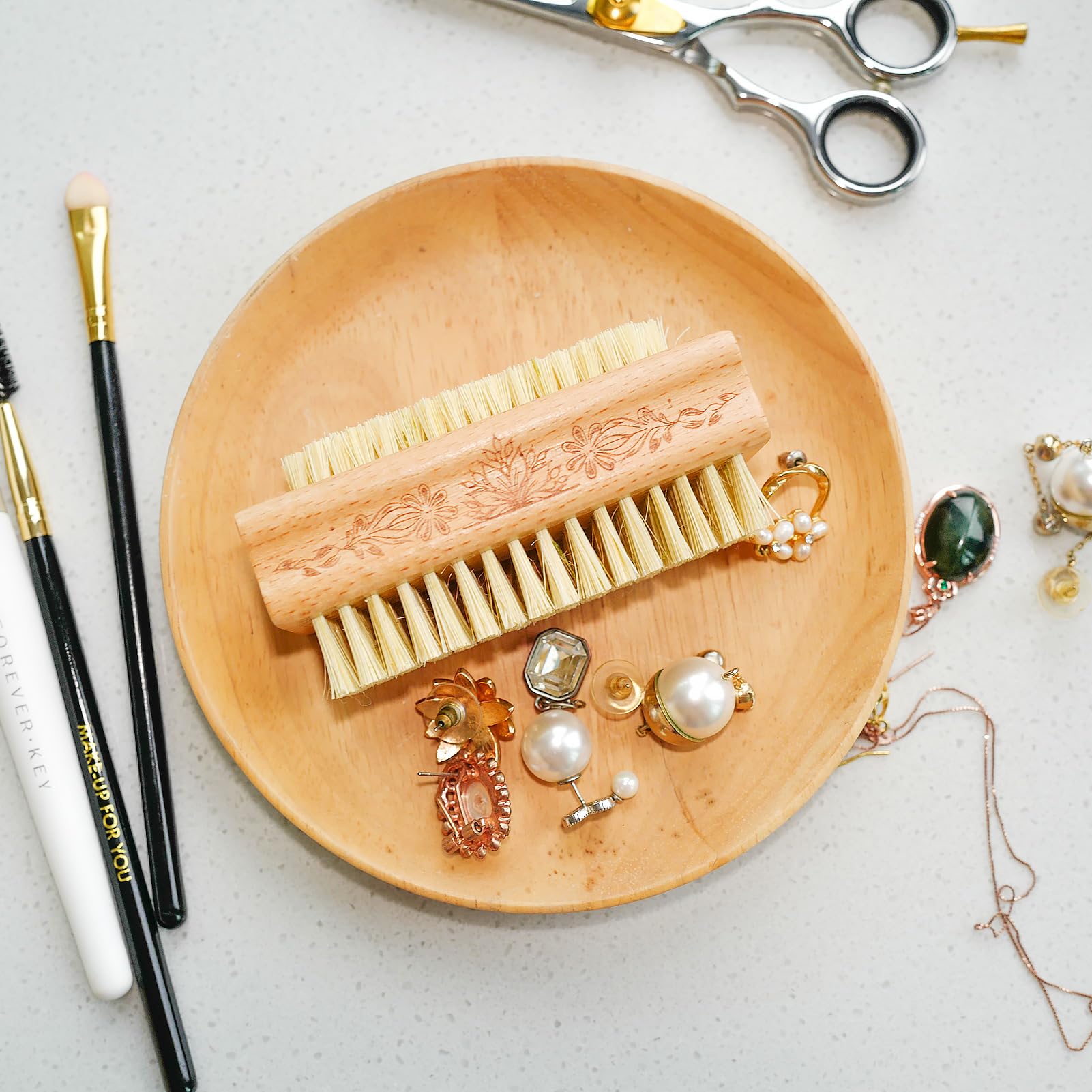 Menesia personal care nail brush showing the underside bristle density designed for heavy duty hand cleaning