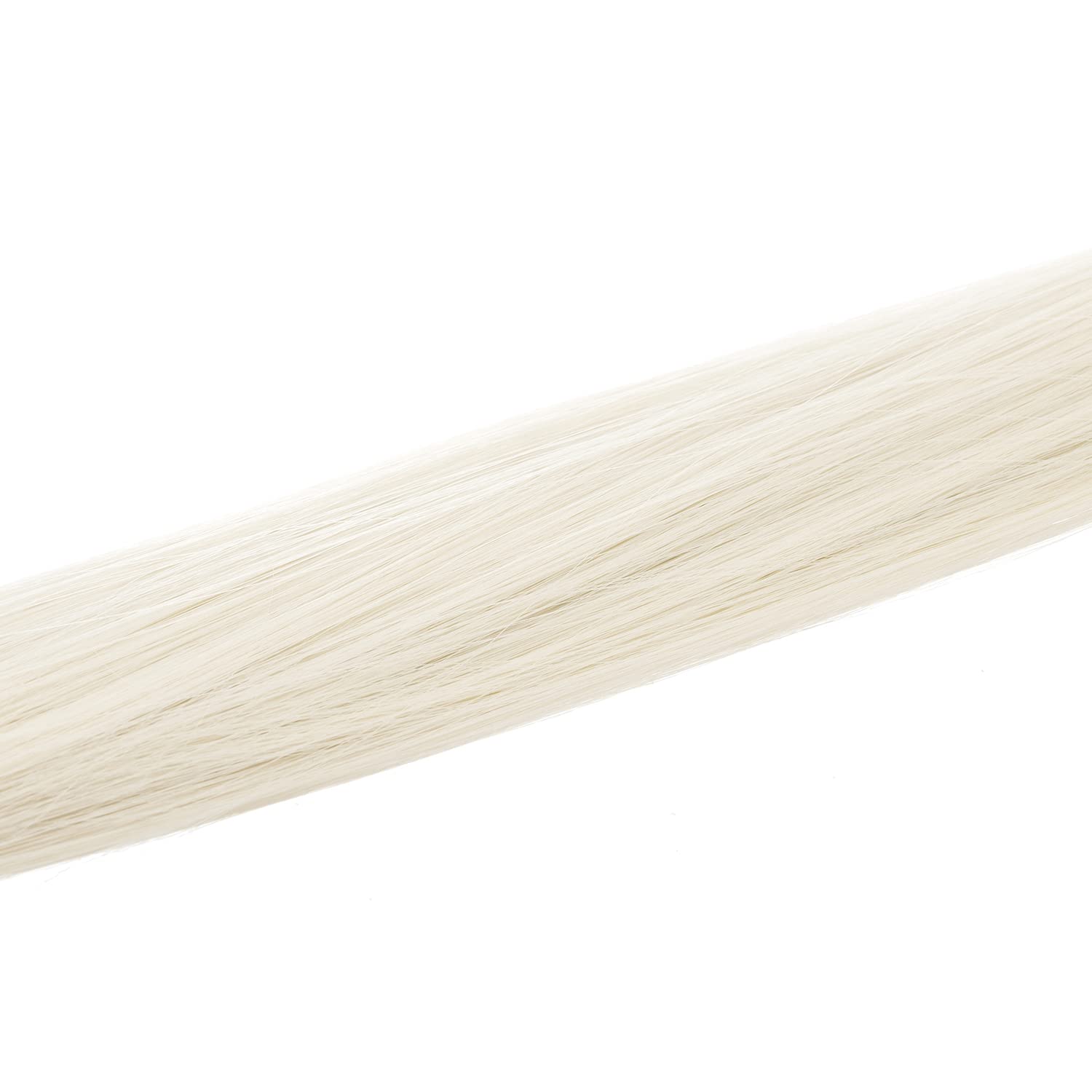 Complete set of twelve pieces of premium platinum blonde straight hair streaks laid out evenly to show product volume.
